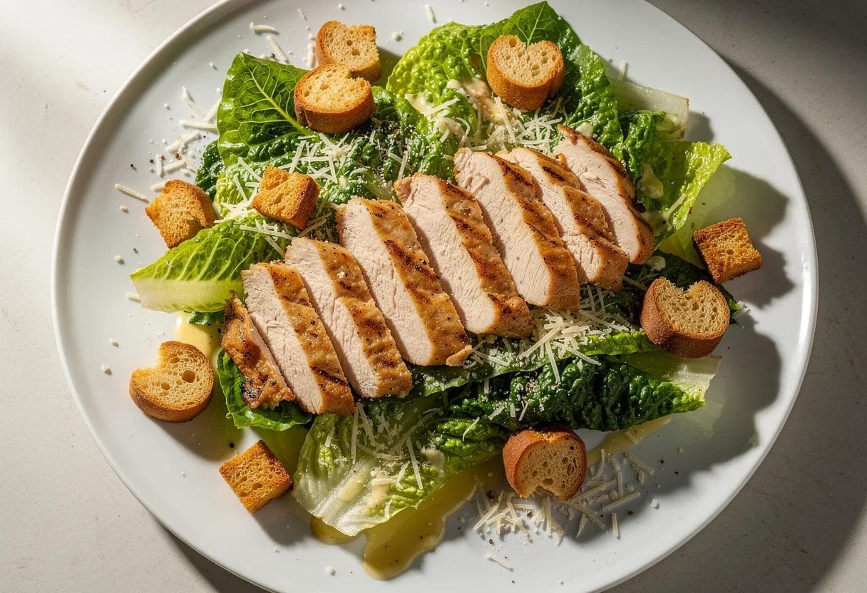 Tavuklu Sezar Salata: Izgara Tavuklu ve Ev Yapımı Sezar Soslu