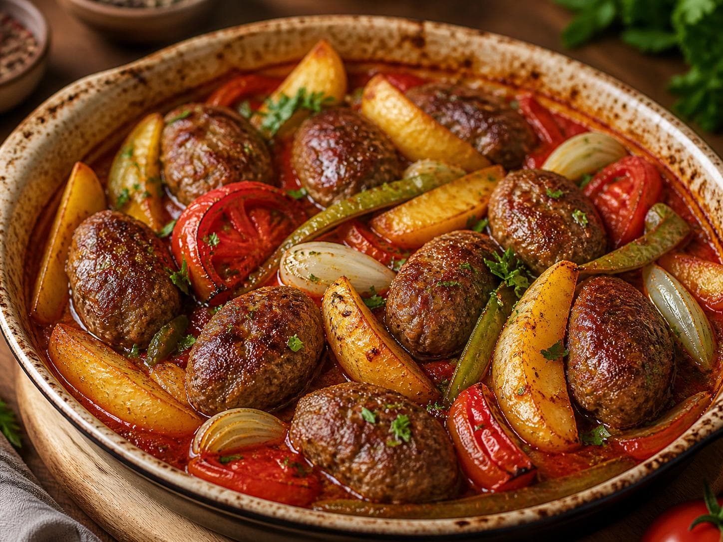 İzmir Köfte Tarifi: Fırında Patatesli ve Domates Soslu